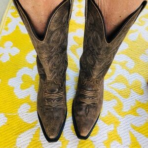 Rockin Country Distressed Leather Cowboy Boots Brown Snip Toe Men 6D Women 8
